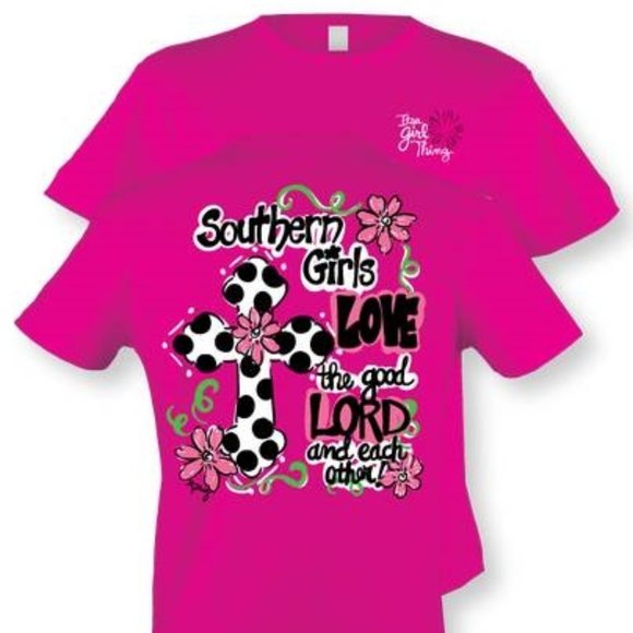 Southern Girls Love the Good Lord....Pink T-Shirt with Cross Graphic - Picture 1 of 3